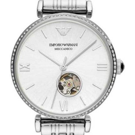 Emporio Armani Gianni T-Bar Automatic Silver Dial Silver Steel Strap Watch For Women - AR60022 - Image 6